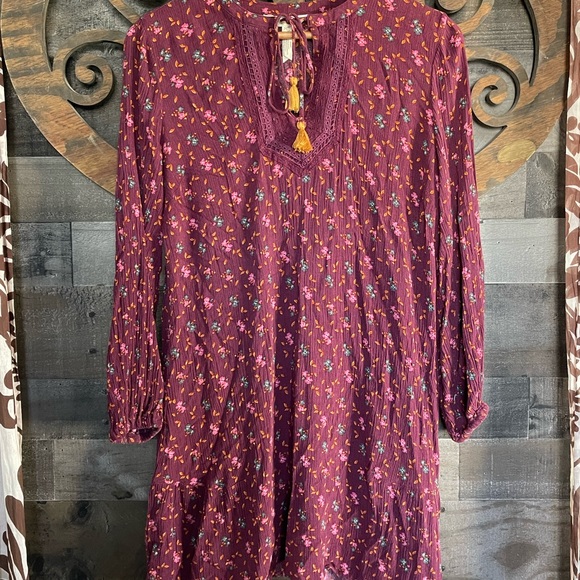 Floral Top Boho Blouse Tassel Tunic Mini Dress (?) Peasant Prairie - Picture 2 of 14